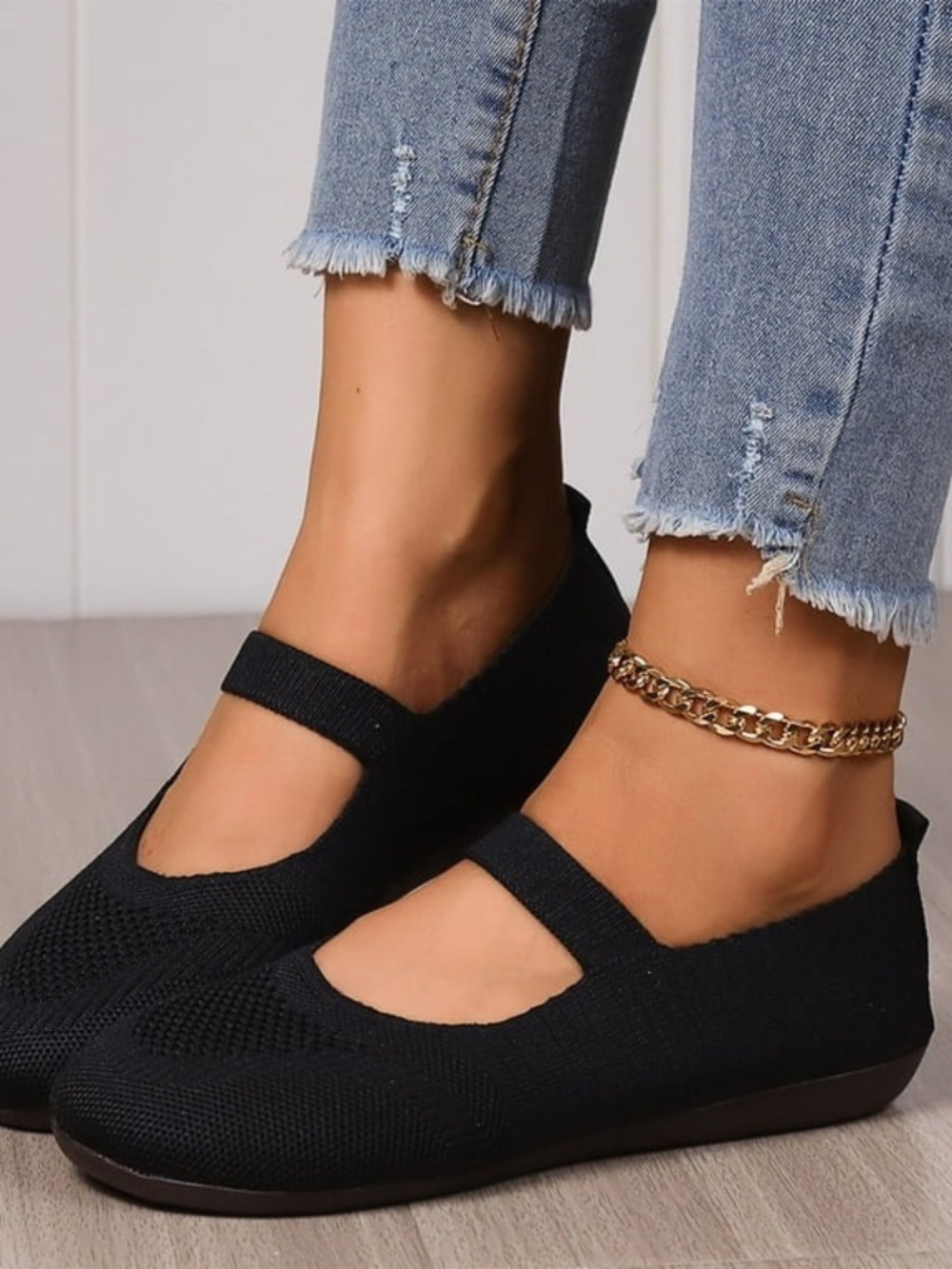 Danskin Black Knit Mary Jane Flats with Elastic Strap